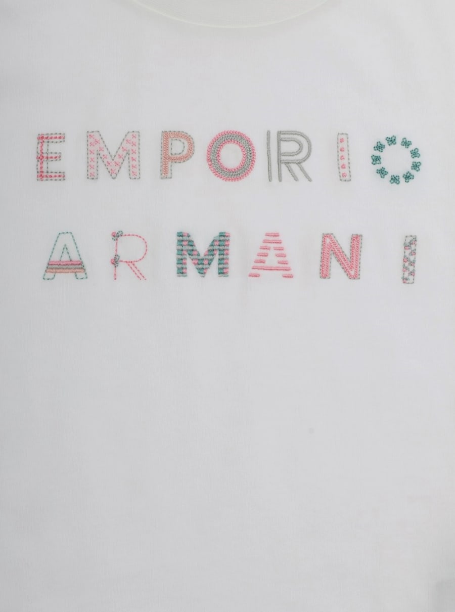 Emporio armani kids T-Shirt con Logo Lettering sul Fronte in Cotone Bianca Bambina, view 3