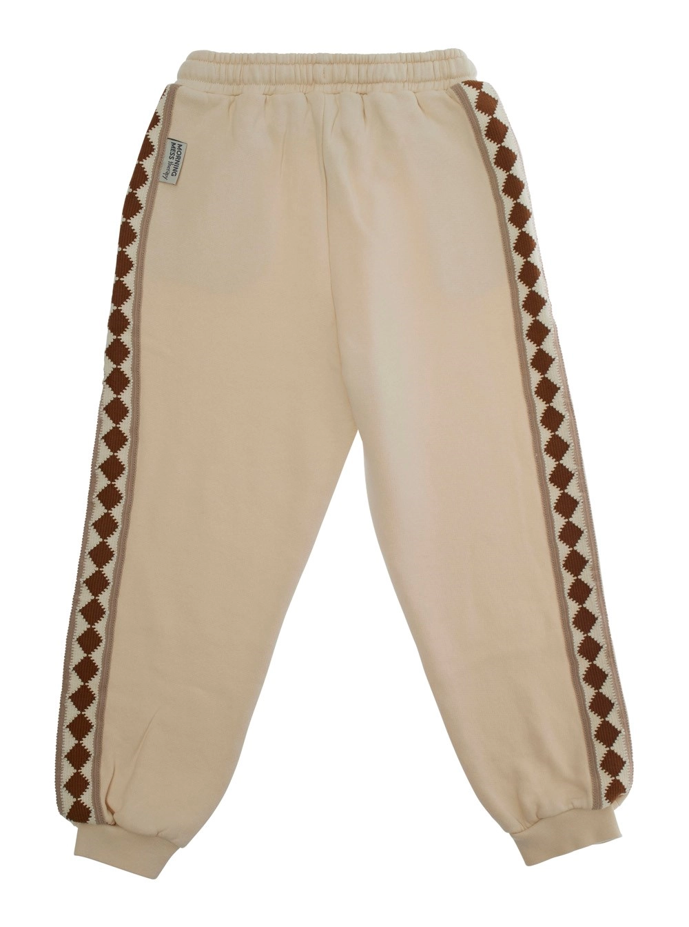 Morning mess therapy kids Pantalone 'Gio' con Vita Elasticizzata con Coulisse e Ricamo sul Lato in Cotone Bianco Bambina, view 2