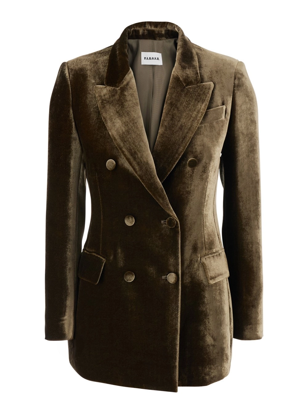 P.A.R.O.S.H. Blazer doppio petto con revers a lancia in in velluto marrone donna