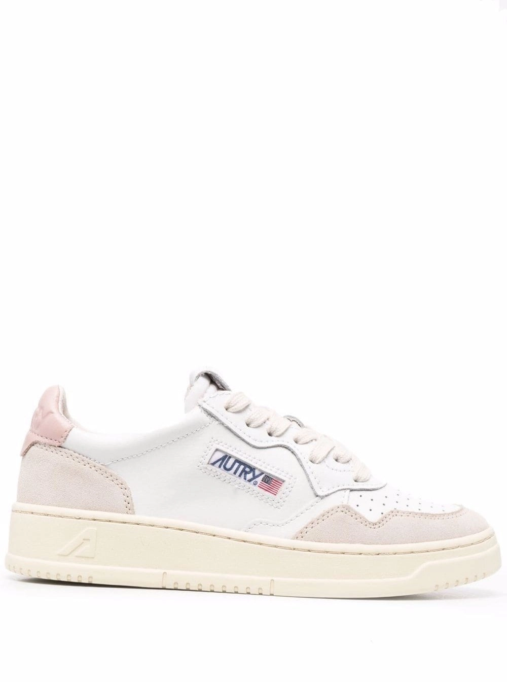 Autry Sneaker Low Top 'Medalist' con Dettagli in Suede Beige in Pelle Bianca Donna