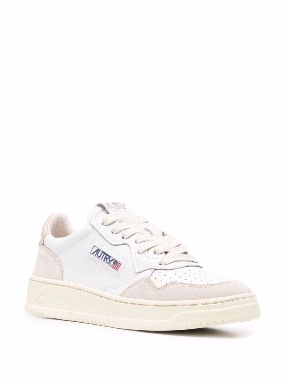 Autry Sneaker Low Top 'Medalist' con Dettagli in Suede Beige in Pelle Bianca Donna, view 2