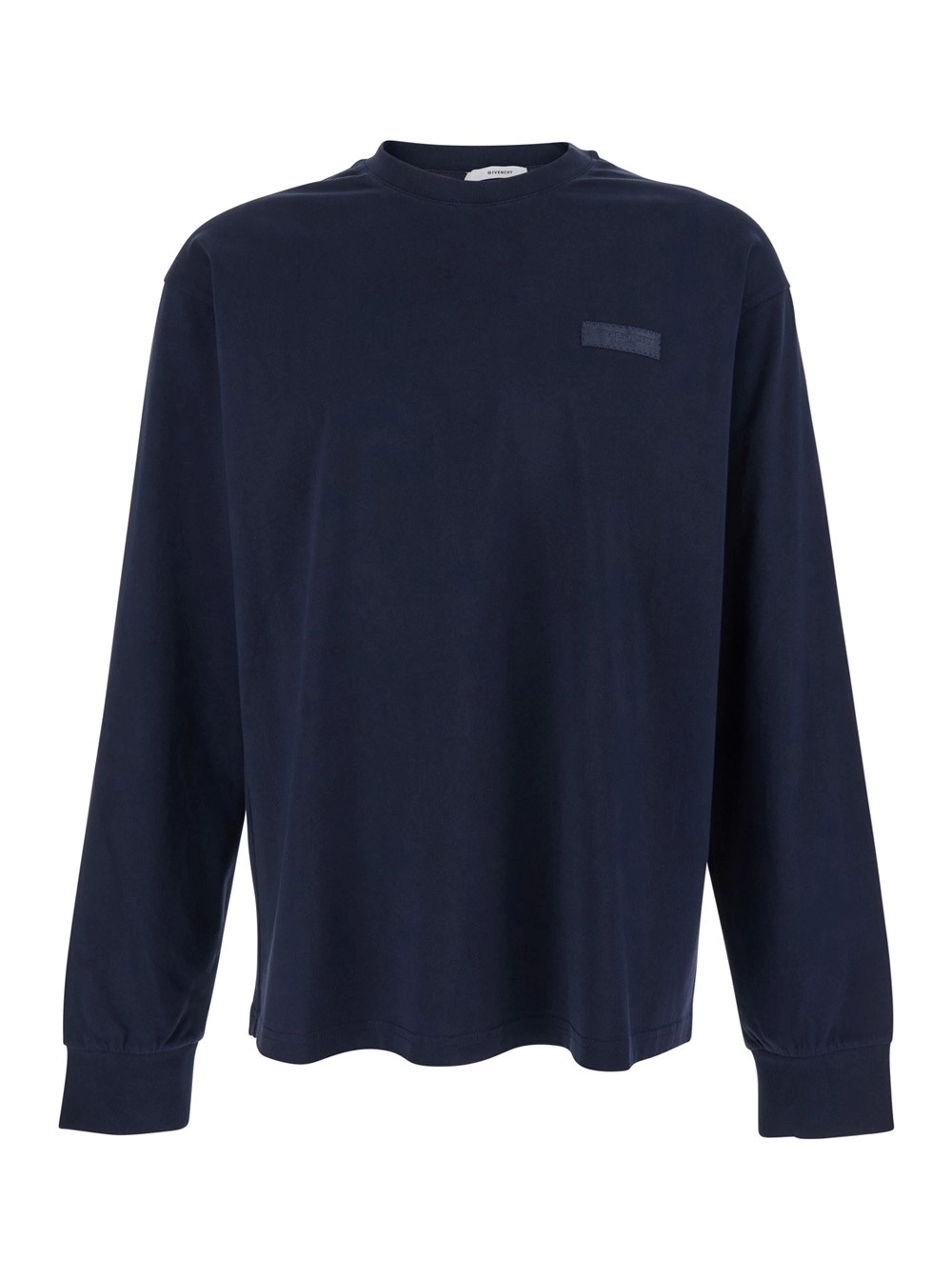 Givenchy T-Shirt con maniche lunghe e Patch Logo sul Petto in Cotone Blu Uomo