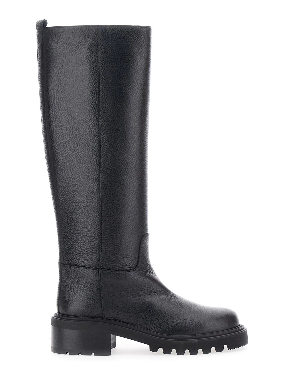 Via roma 15 Stivali al Ginocchio Slip-On in Pelle Martellata Neri Donna