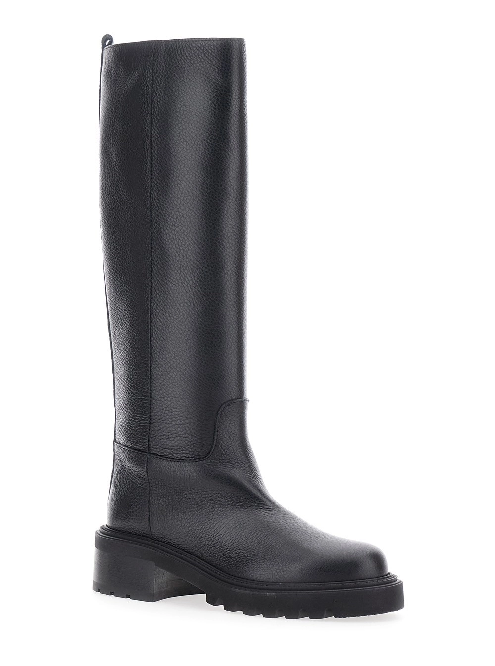 Via roma 15 Stivali al Ginocchio Slip-On in Pelle Martellata Neri Donna, view 2