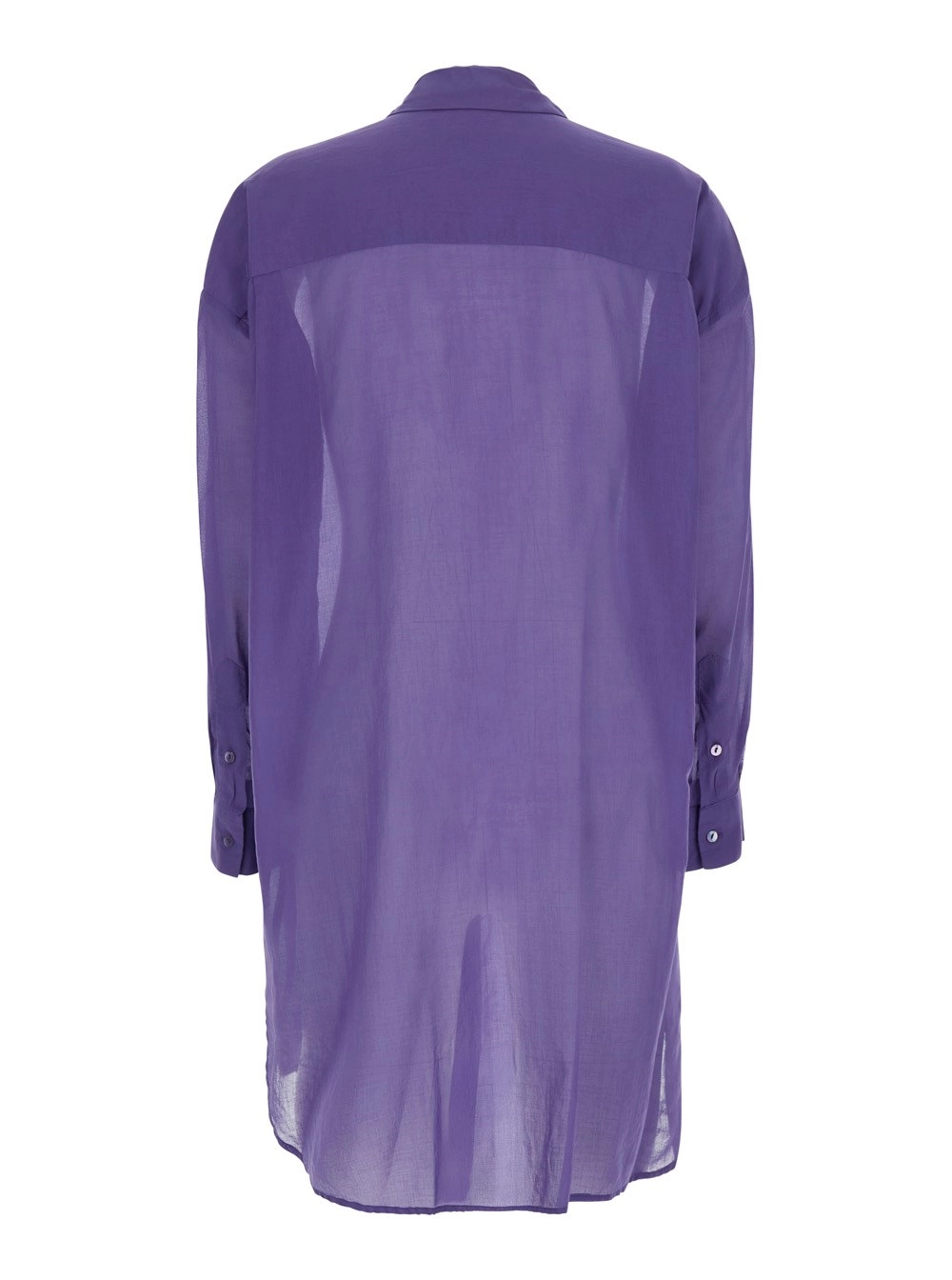 Merci Camicia lunga con colletto classico e maniche lunghe in tessuto tecnico viola donna, view 2