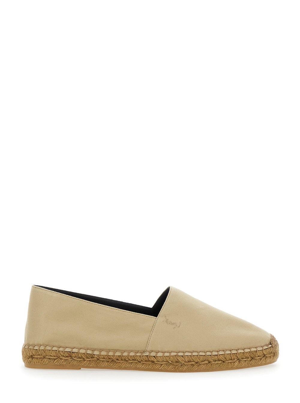 Saint Laurent Espadrillas con Ricamo Cassandre Tono su Tono sul Lato e Punta Arrotondata in Cotone Beige Uomo