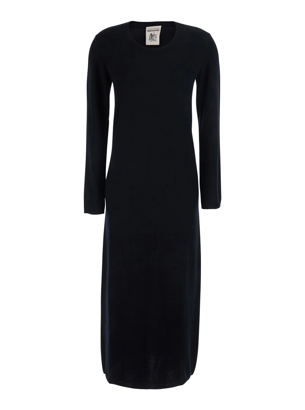 Semicouture Abito Lungo 'Brenda' con scollo rotondo e maniche lunghe in lana e cashmere nero donna