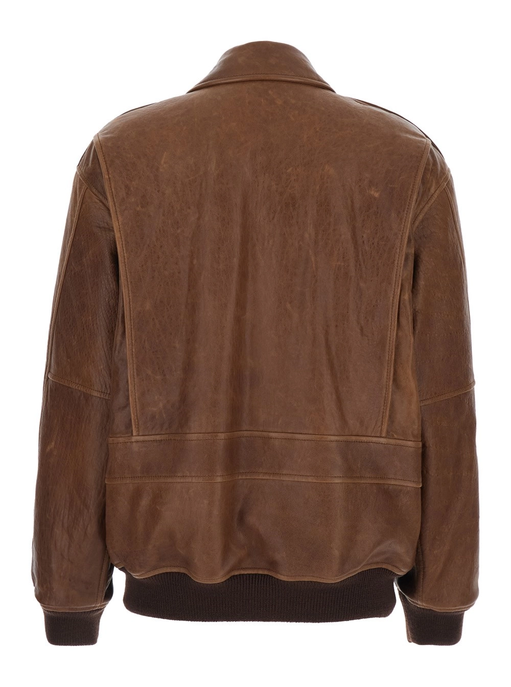 Saint Laurent Giubbotto bomber con colletto classico in pelle marrone donna, view 2