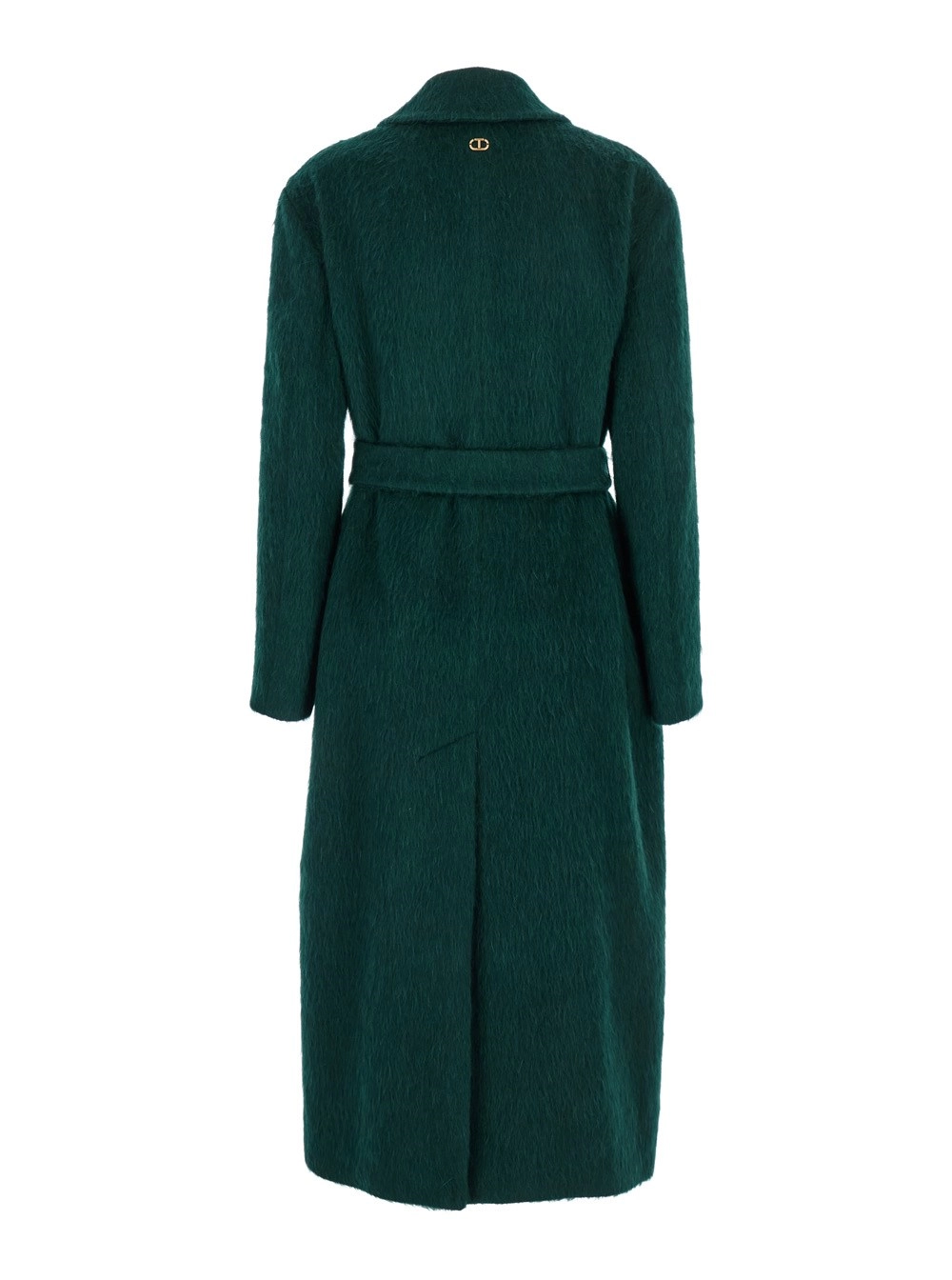Twinset Cappotto Doppiopetto con Revers Classici e Cintura sul Fronte in Misto Lana Verde Donna, view 2