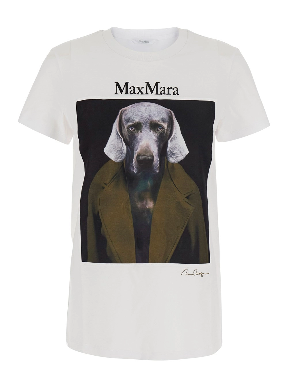 Max Mara T-Shirt 'Calca' Girocollo con Maxi Stampa su Fronte e Retro in Cotone Bianca Donna