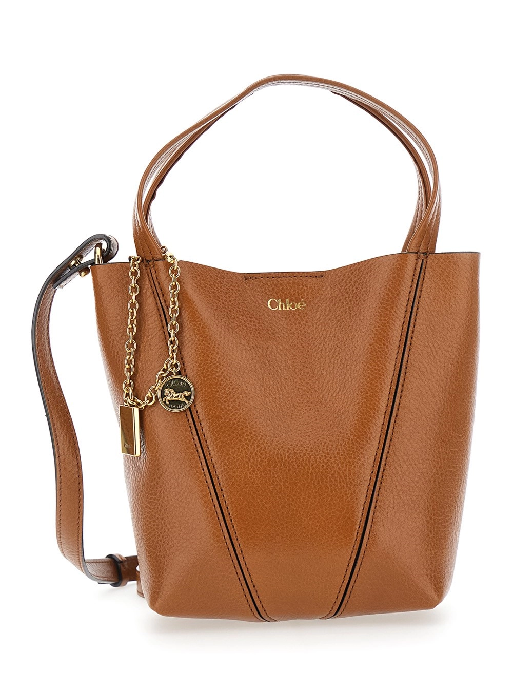 Chloé Borsa a Spalla 'Chloe Spin' con Tracolla Regolabile e Removibile in Pelle Marrone Donna