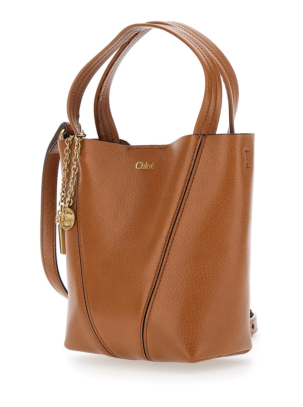 Chloé Borsa a Spalla 'Chloe Spin' con Tracolla Regolabile e Removibile in Pelle Marrone Donna, view 2