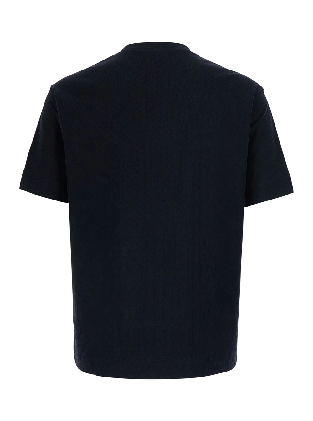 Emporio Armani T-shirt girocollo con ricamo logo tono su tono sul fronte in cotone blu uomo, view 2