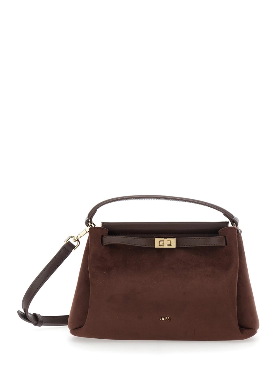 Jw pei Borsa a Mano 'Carmen' con Chiusura a Girello e Logo Lettering sul Fronte in Ecopelle Scamosciata Marrone Donna