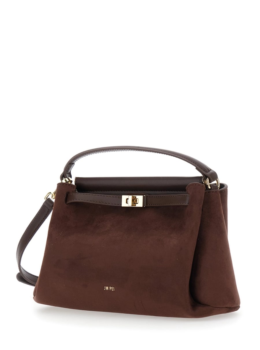 Jw pei Borsa a Mano 'Carmen' con Chiusura a Girello e Logo Lettering sul Fronte in Ecopelle Scamosciata Marrone Donna, view 2