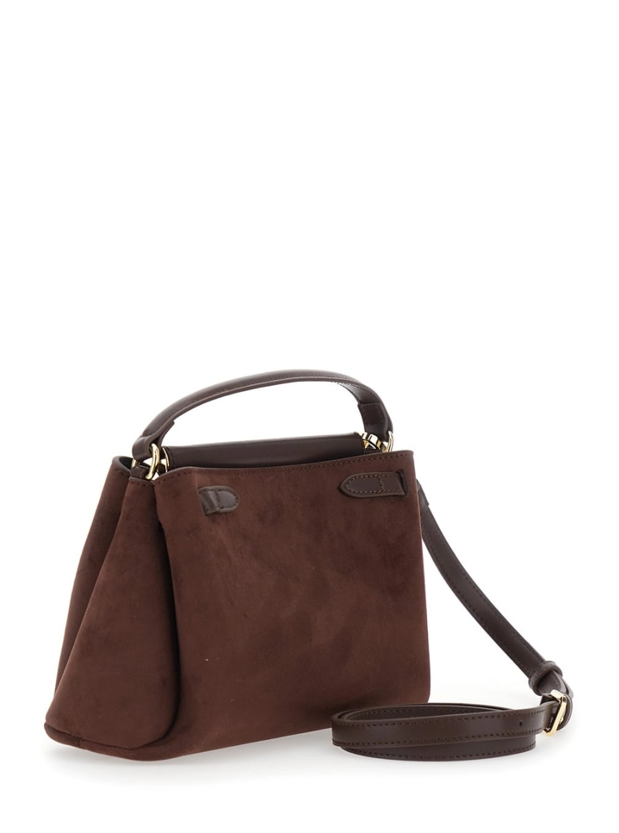 Jw pei Borsa a Mano 'Carmen' con Chiusura a Girello e Logo Lettering sul Fronte in Ecopelle Scamosciata Marrone Donna, view 3