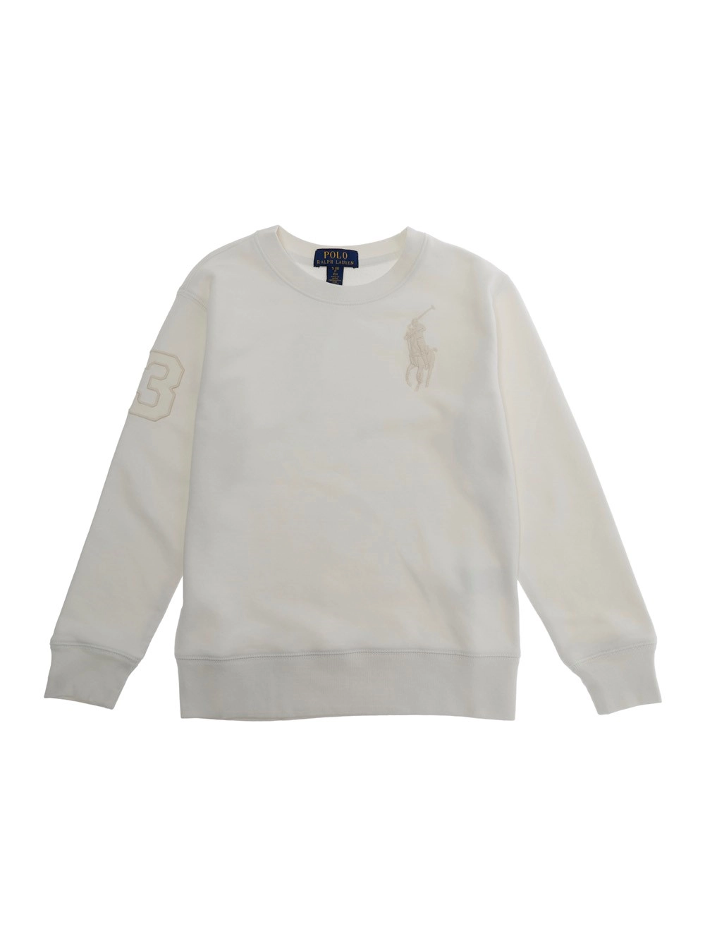 Polo ralph lauren kids KNIT-PULLOVER-SWEATSHIRT Bianco Maglione a Maniche Lunghe con Collo Rotondo e Logo Ricamato in Cotone Uomo