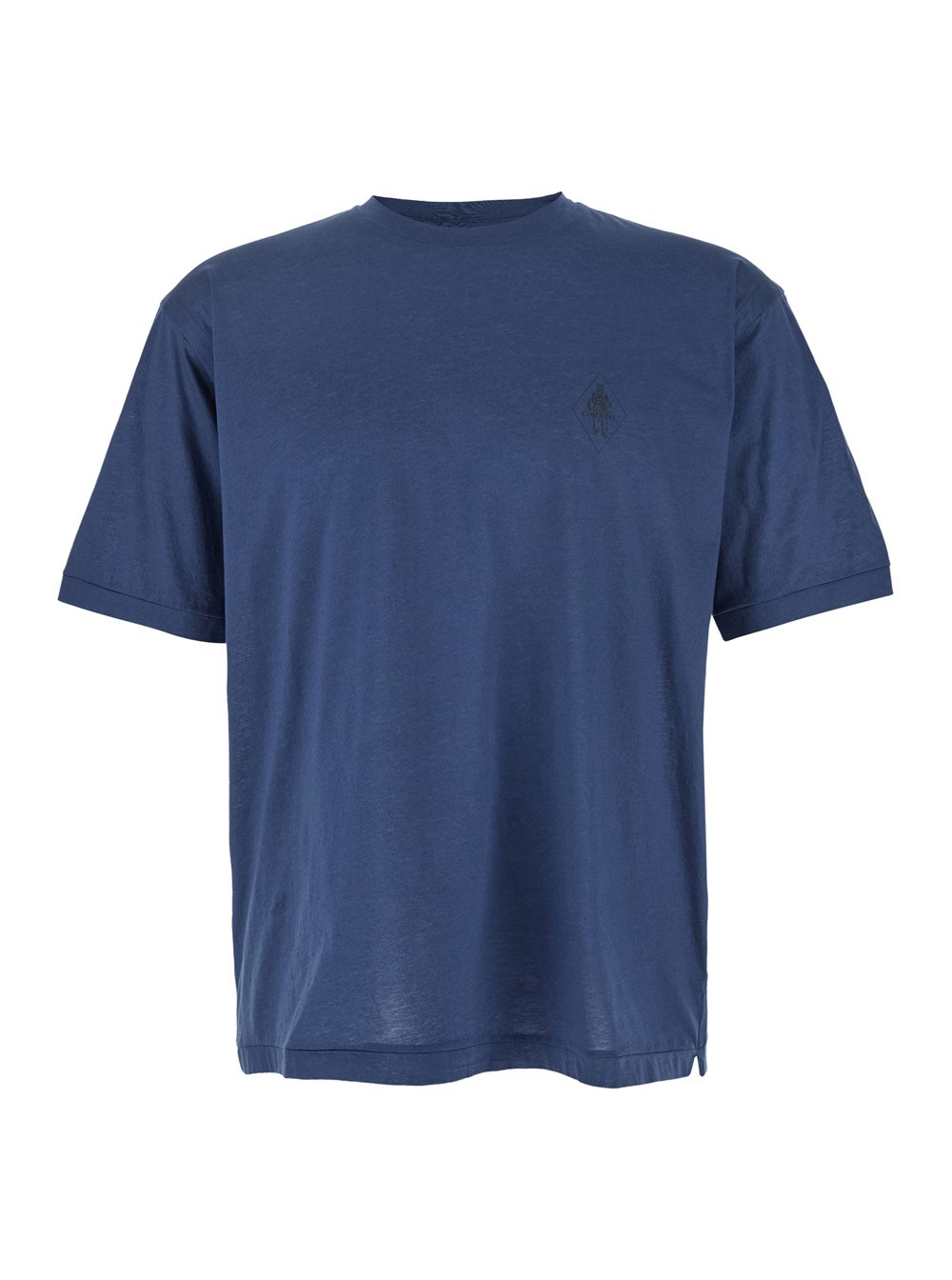 C.P. Company T-Shirt Girocollo con Ricamo Logo sul Fronte in Cotone Blu Uomo