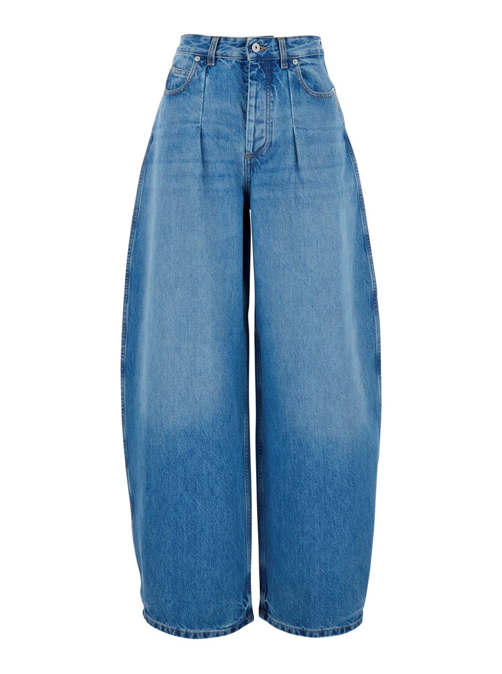 Jacquemus Jeans 'OVALO' con vita alta e taglio curvo in denim blu donna