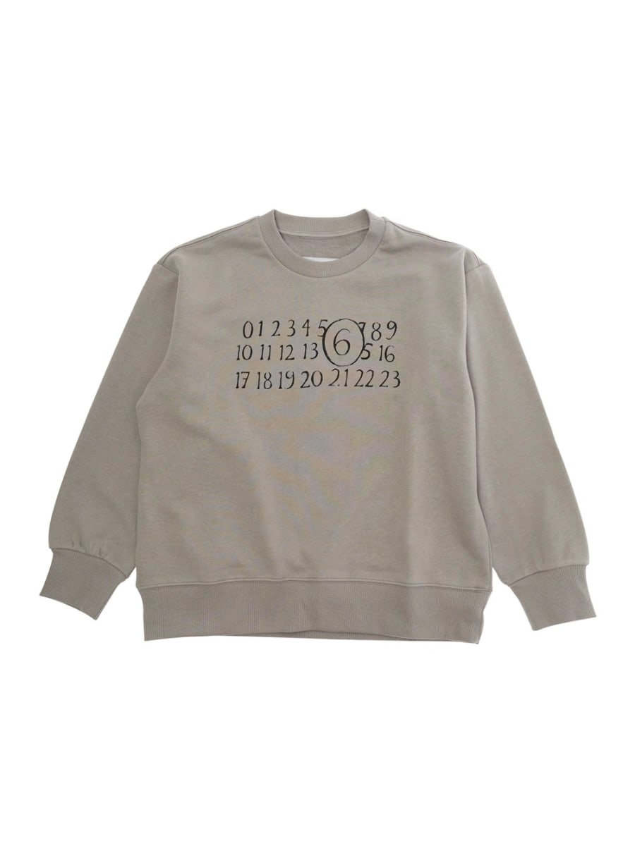 Mm6 maison margiela kids Felpa Girocollo 'Logo' con Stampa sul Fronte in Cotone Grigia Bambino