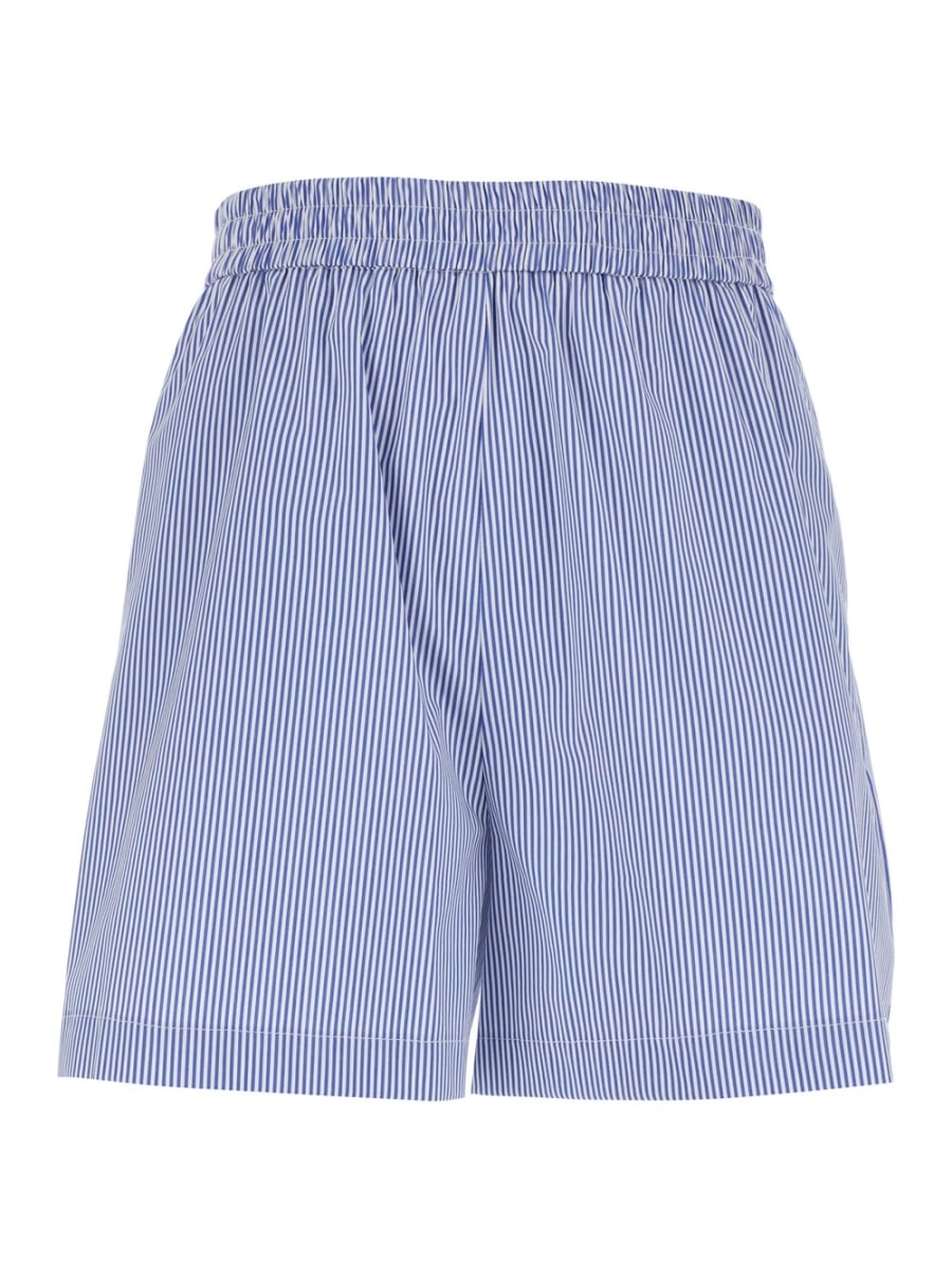 Leplain Shorts con Motivo a Righe e Vita Elasticizzata in Tessuto Azzurri Donna