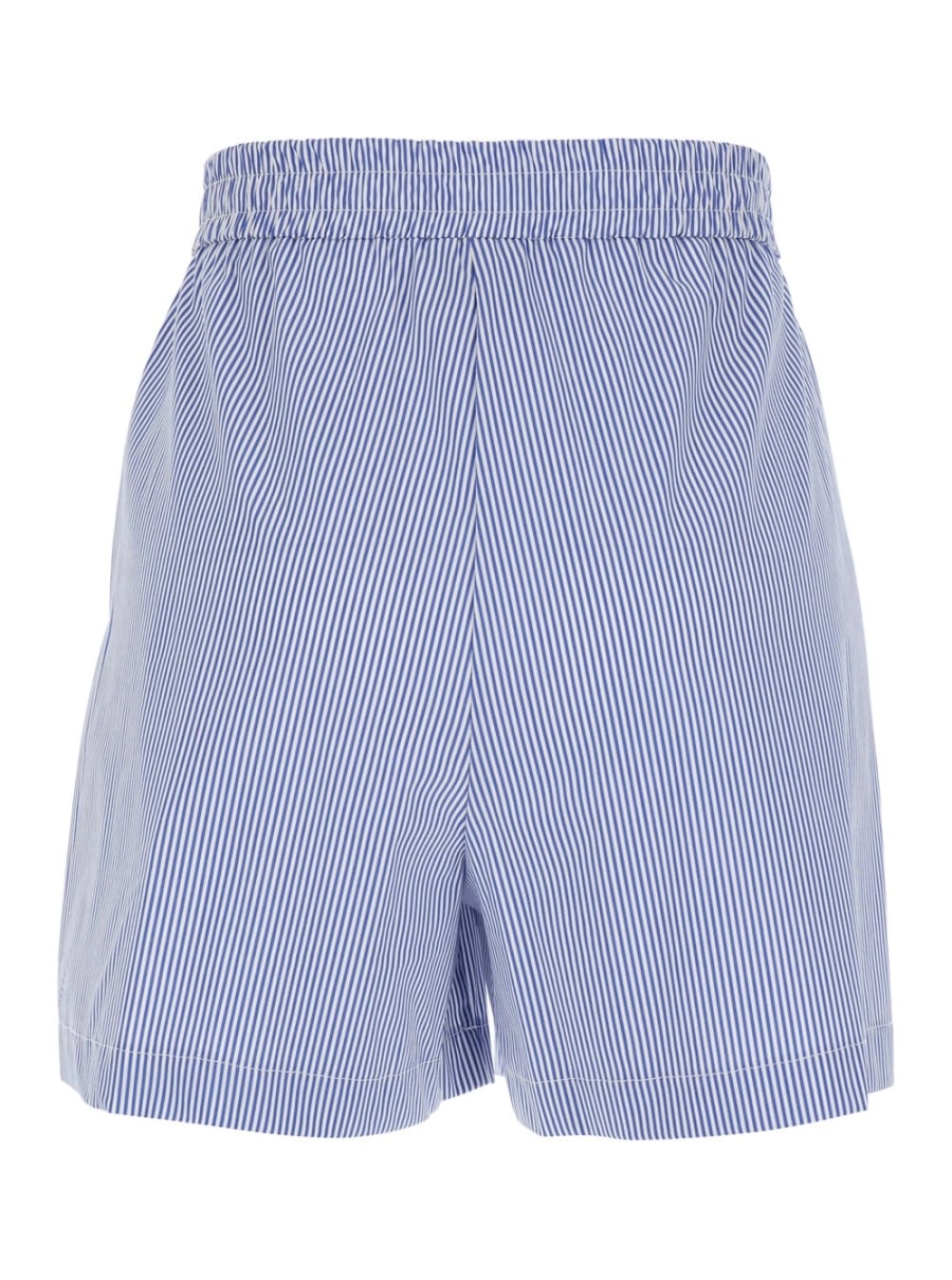 Leplain Shorts con Motivo a Righe e Vita Elasticizzata in Tessuto Azzurri Donna, view 2