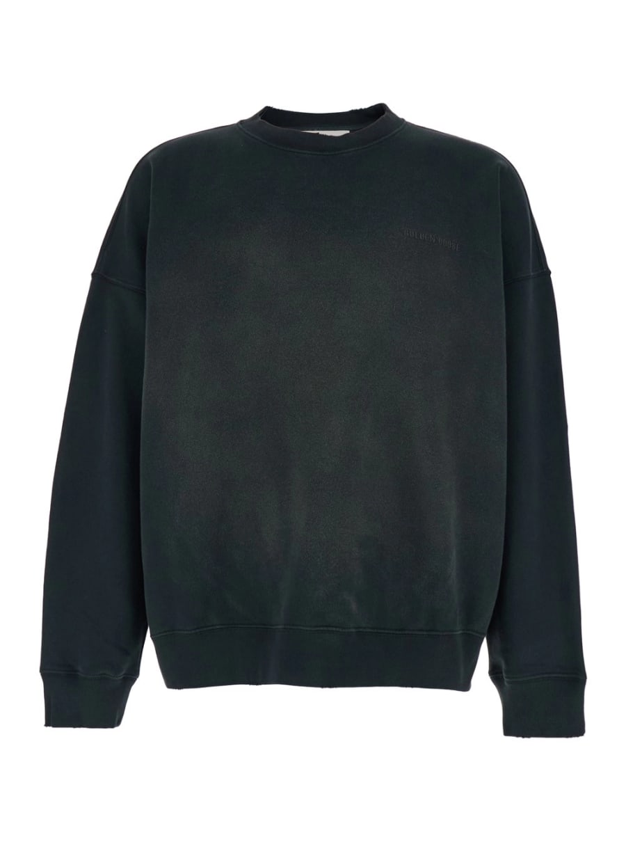 Golden Goose Felpa Girocollo con Logo Lettering sul Fronte e Effetto Schiarito in Cotone Grigia Uomo