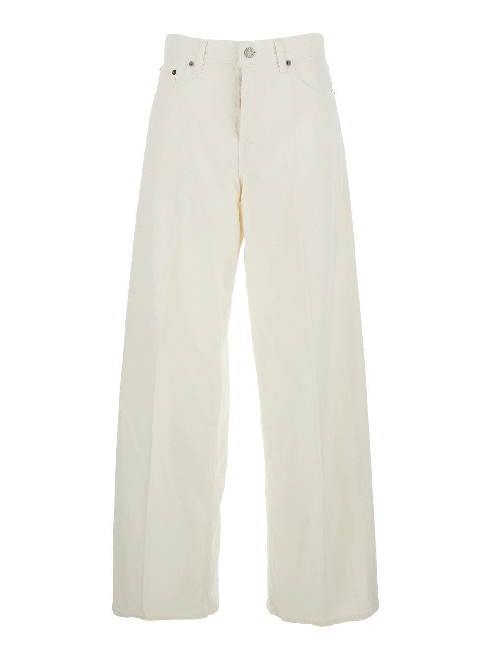 Haikure Jeans Bianchi con Passanti per Cintura e Patch Logo sul Retro in Denim Donna