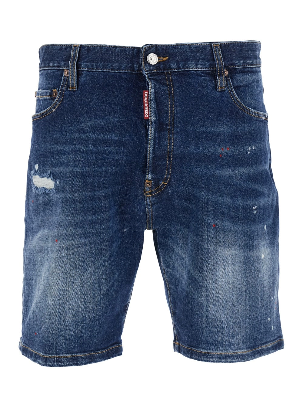 Dsquared2 Shorts 'Marine' con Patch Logo sul Retro e Dettagli Strappati in Denim Blu Uomo