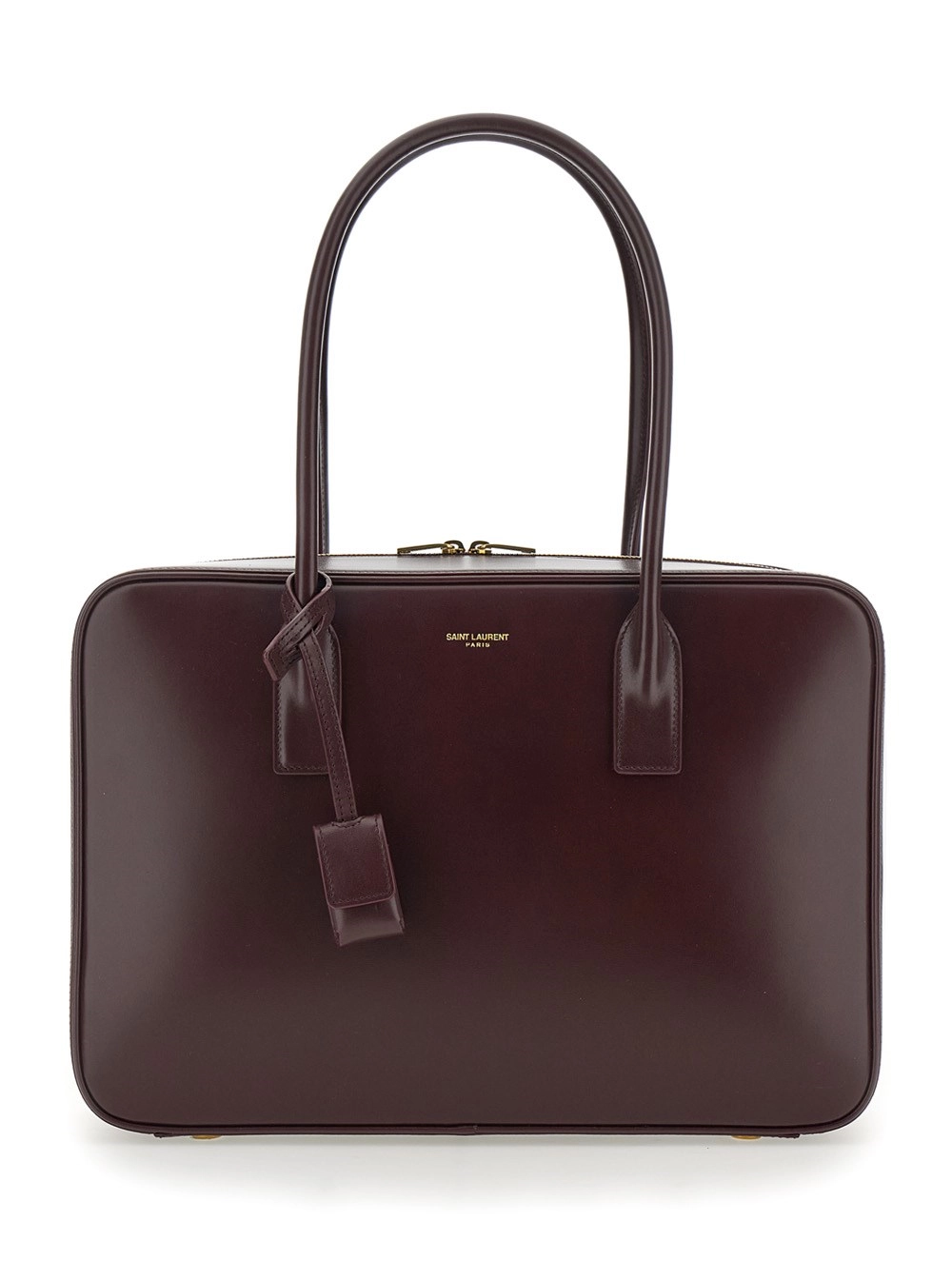 Saint Laurent Borsa a Spalla con Logo Lettering sul Fronte e Dettaglio Portachiavi in Pelle Bordeaux Donna