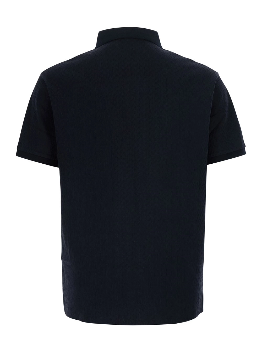 Emporio Armani Polo con colletto classico e ricamo logo sul fronte in cotone jacquard blu uomo, view 2