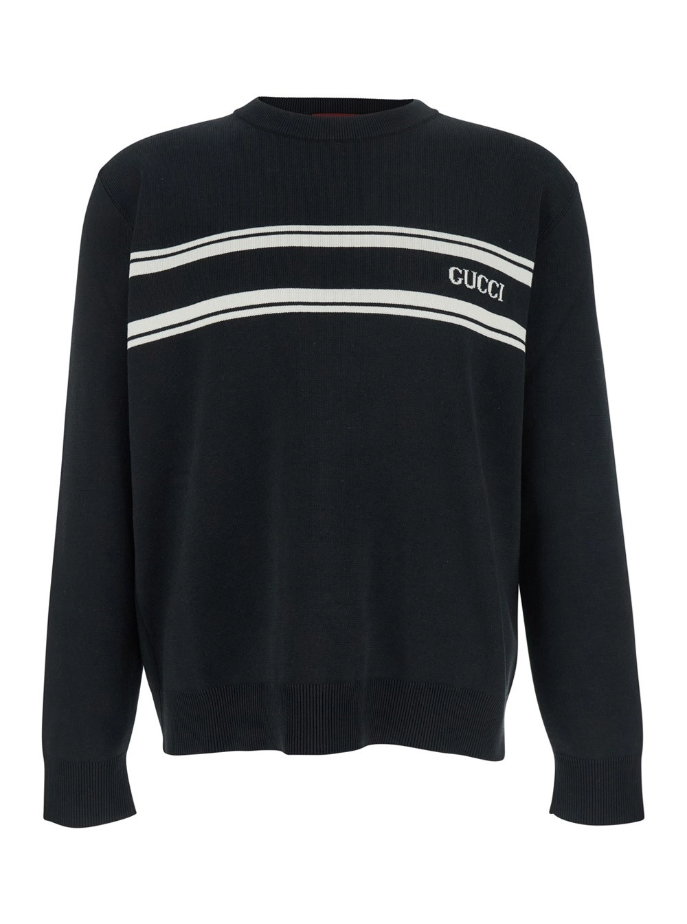 Gucci MAglione con Logo Lettering sul Fronte in Lana Nero Uomo