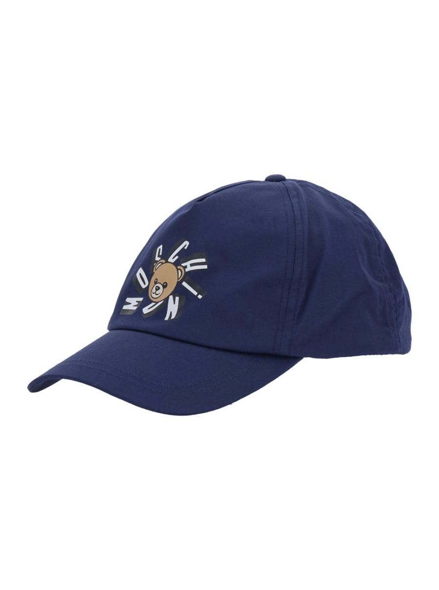Moschino kids Cappello da Baseball 'Logo' con Logo sul Fronte in Cotone Blu Bambino
