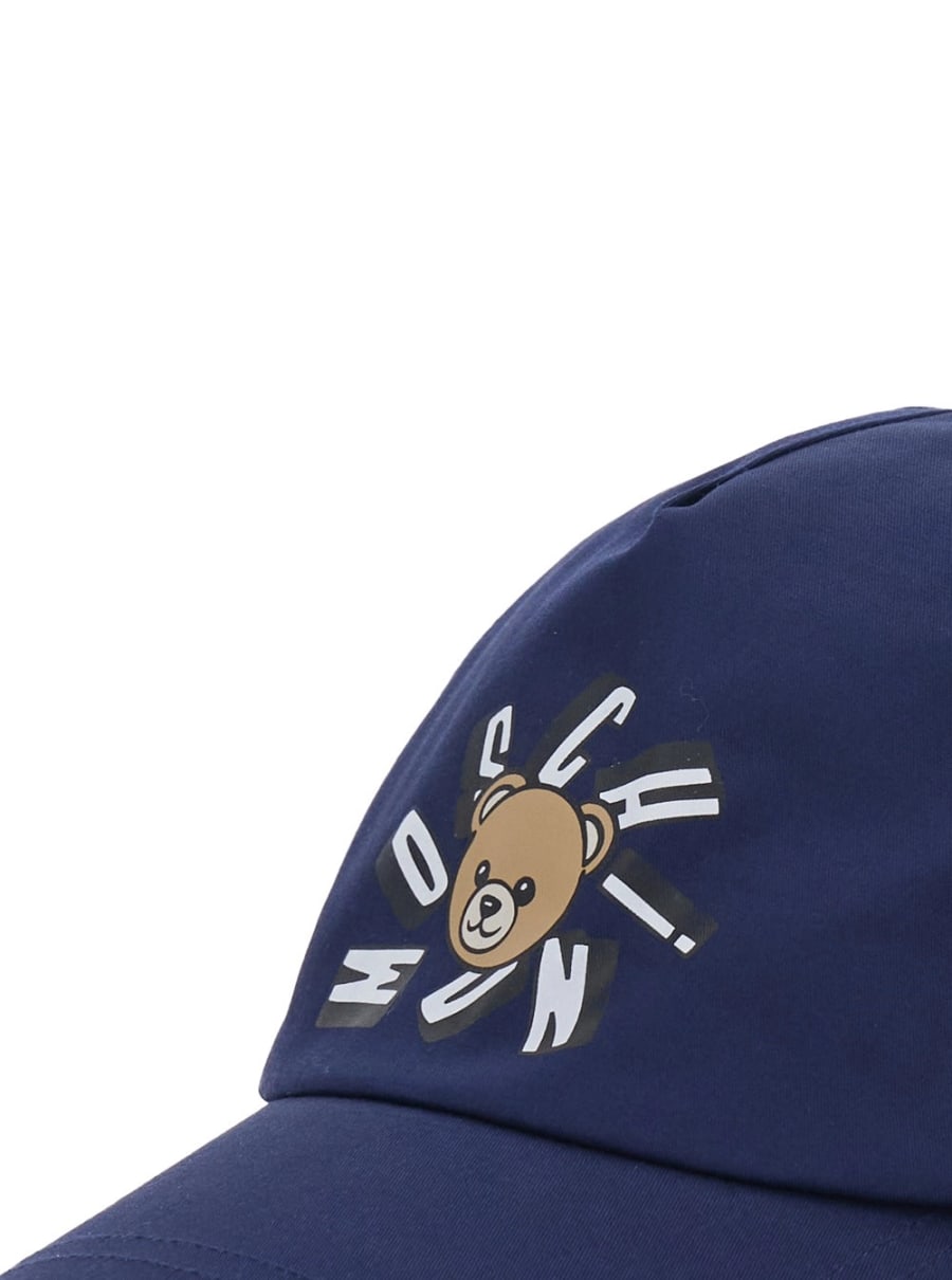 Moschino kids Cappello da Baseball 'Logo' con Logo sul Fronte in Cotone Blu Bambino, view 3