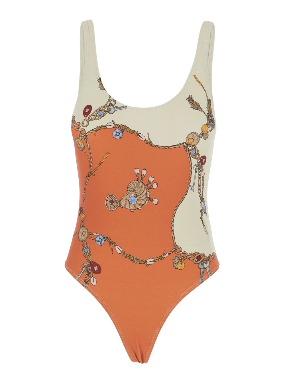 Versace Costume da bagno con stampa Stolen Jewelry  e design bicolore in tessuto tecnico arancione donna