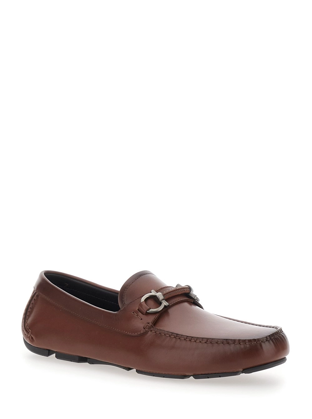 Ferragamo Mocassini 'Sunsay' con Placca Gancini sul Fronte in Pelle Marroni Uomo, view 2