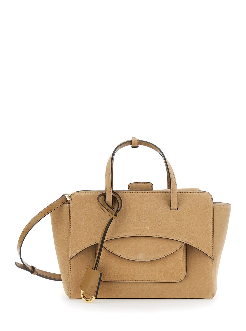 Hidesins Borsa a Mano Media con Tracolla Regolabile e Tasca sul Fronte in Pelle Scamosciata Beige Donna