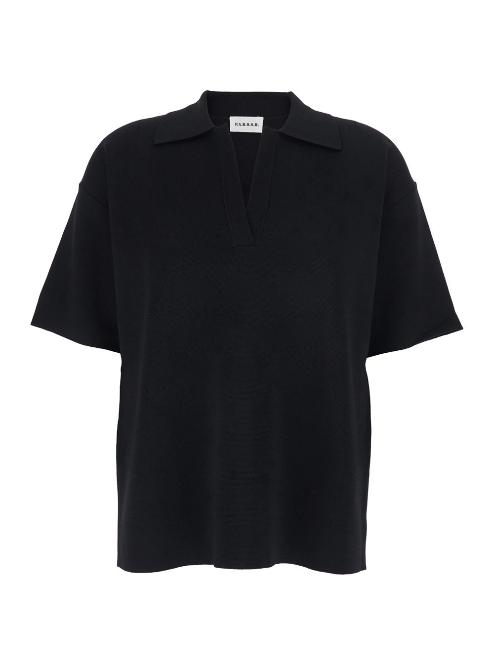 P.A.R.O.S.H. Polo con Spalle Scese e Scollo a V in Misto Viscosa Nera Donna