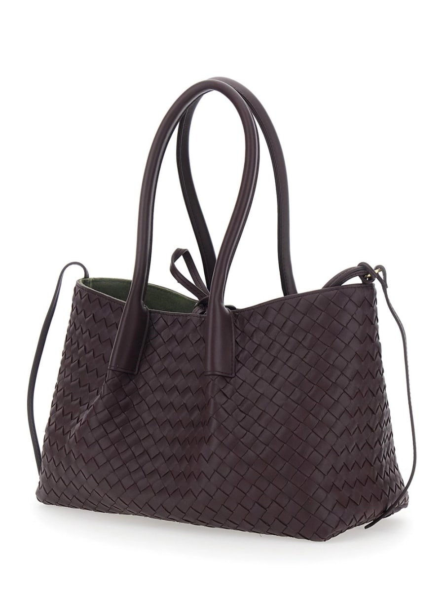 Bottega Veneta Borsa a Spalla 'Pinacoteca' Media con Motivo Intrecciato in Pelle Bordeaux Donna, view 2