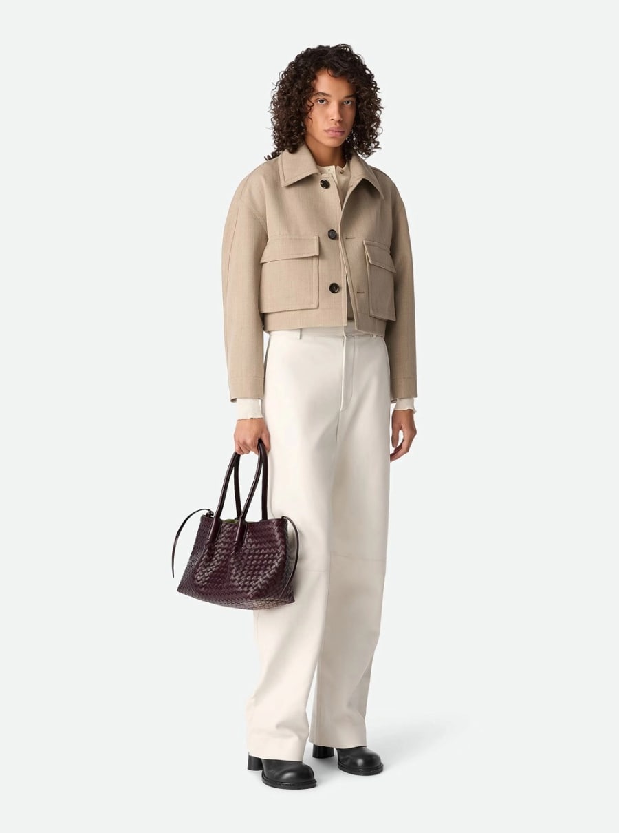 Bottega Veneta Borsa a Spalla 'Pinacoteca' Media con Motivo Intrecciato in Pelle Bordeaux Donna, view 7