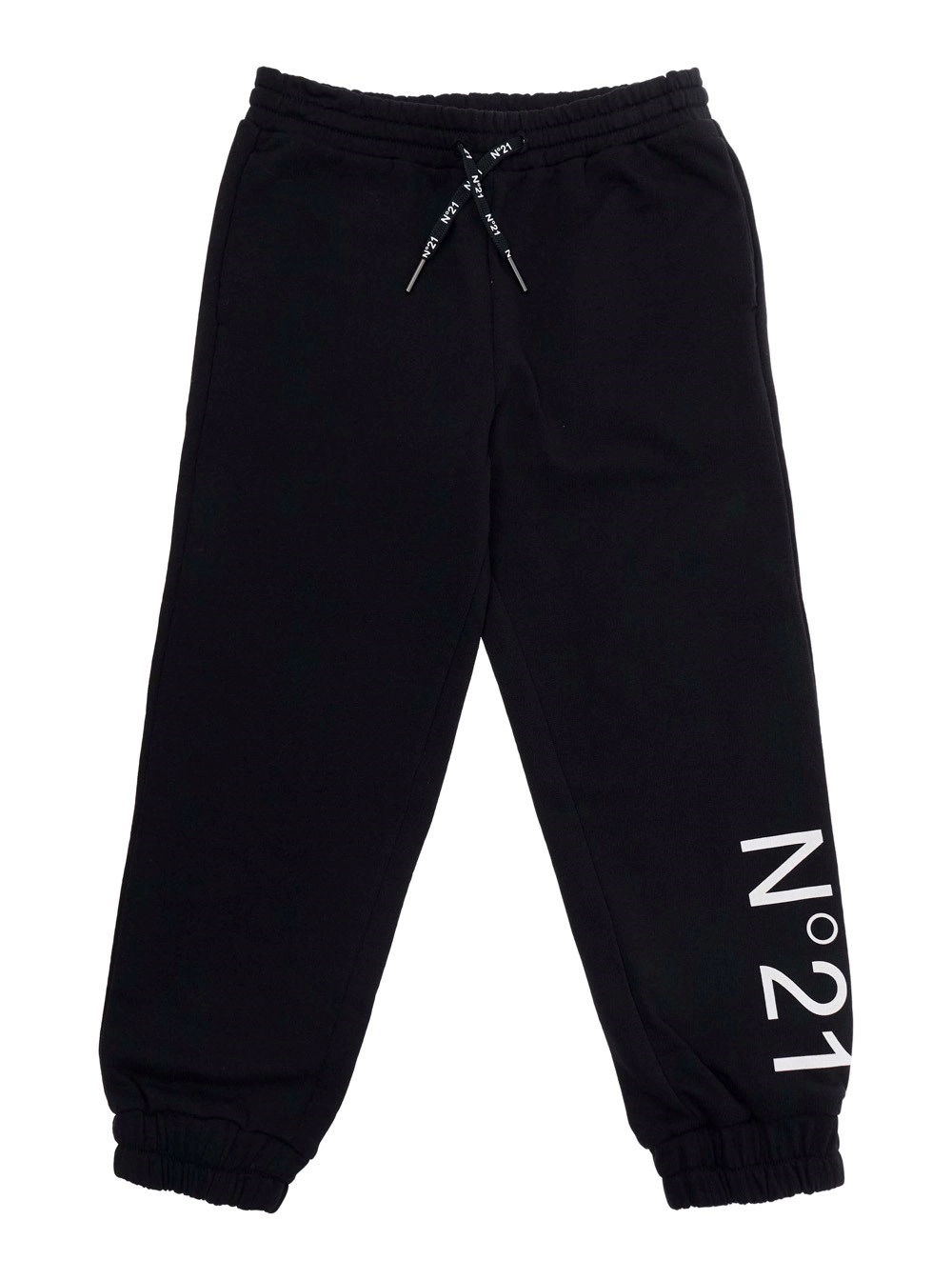 N°21 kids Pantalone con Vita Elasticizzata con Coulisse e Maxi Logo sul Fronte in Cotone Nero Bambino