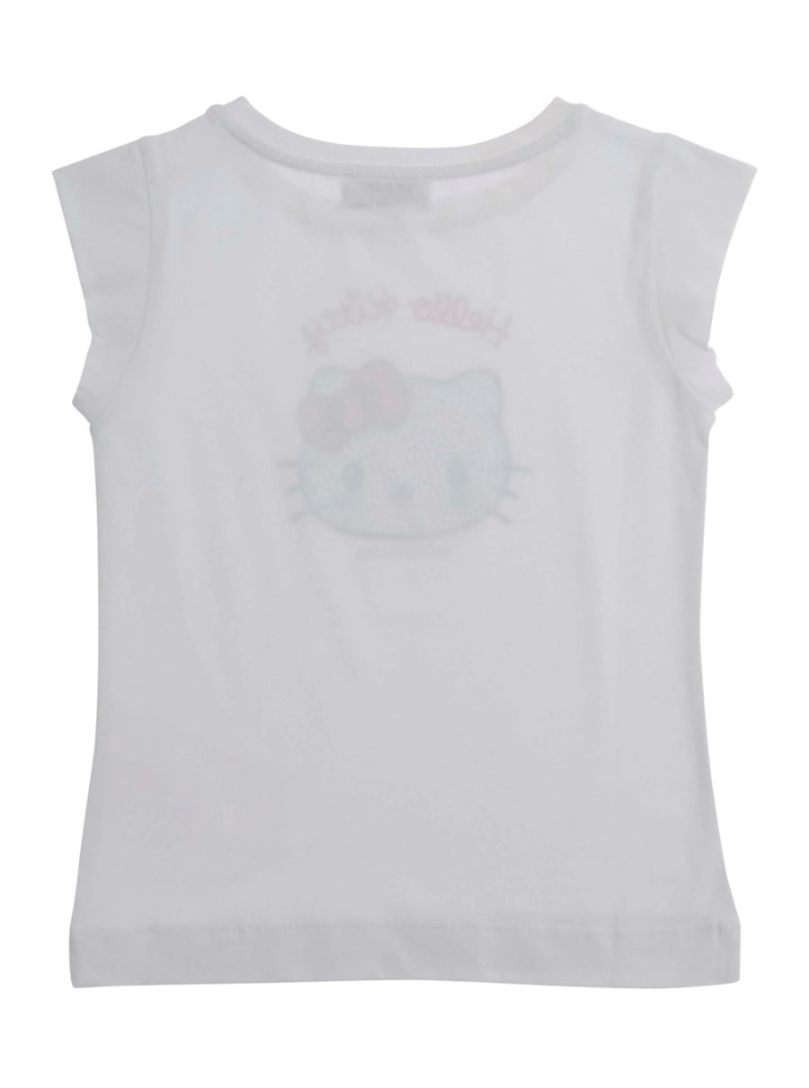 Monnalisa kids T-Shirt 'Hello Kitty' Girocollo con Decorazione con Strass e Stampa sul Fronte in Cotone Bianco Bambina, view 2