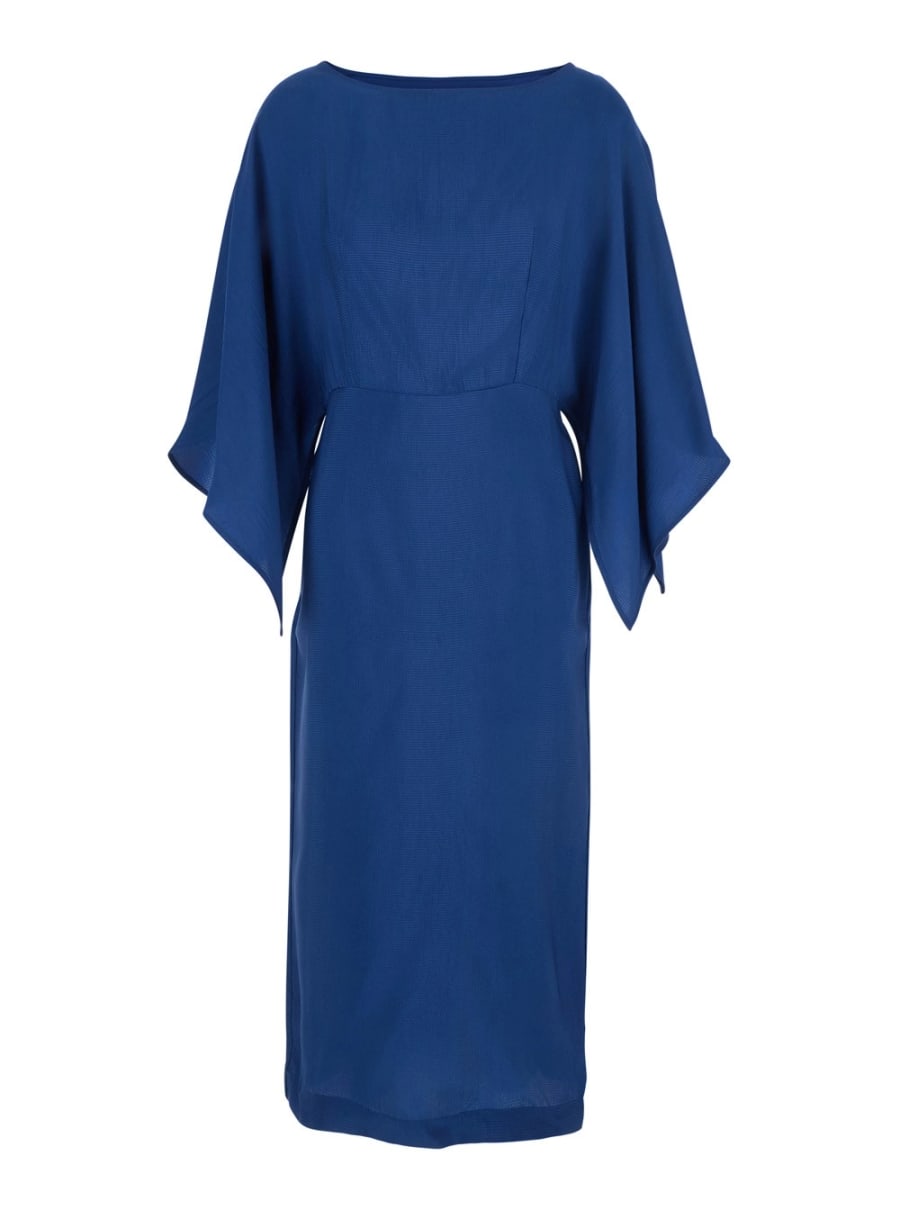 Merci Abito con chiusura con zip sul retro e maniche con ruches in cotone blu donna