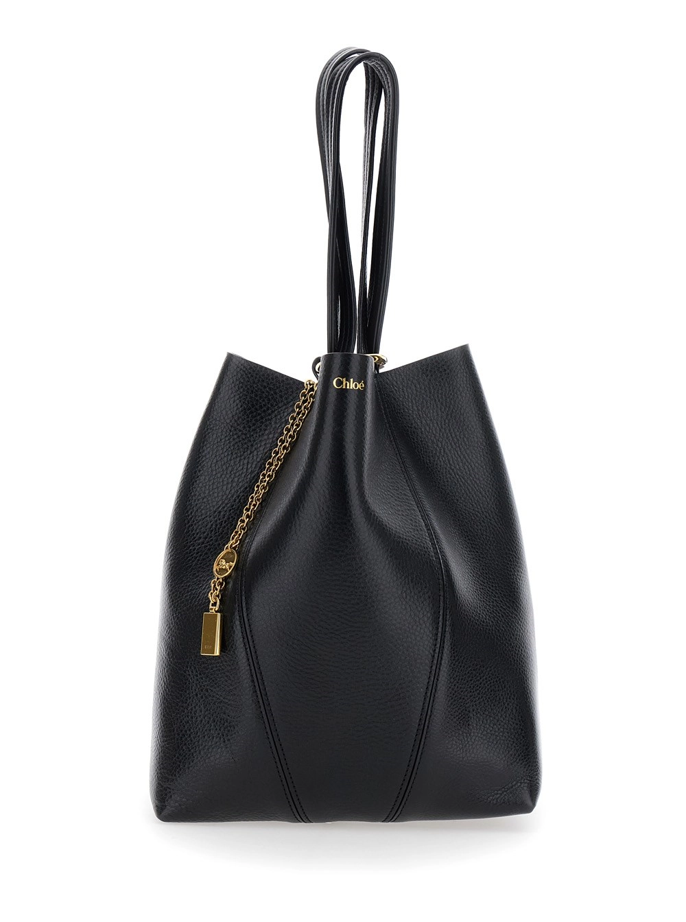 Chloé Borsa a Spalla 'Spin' con Medaglie in Metallo Logate in Pelle Granulata Nera Donna