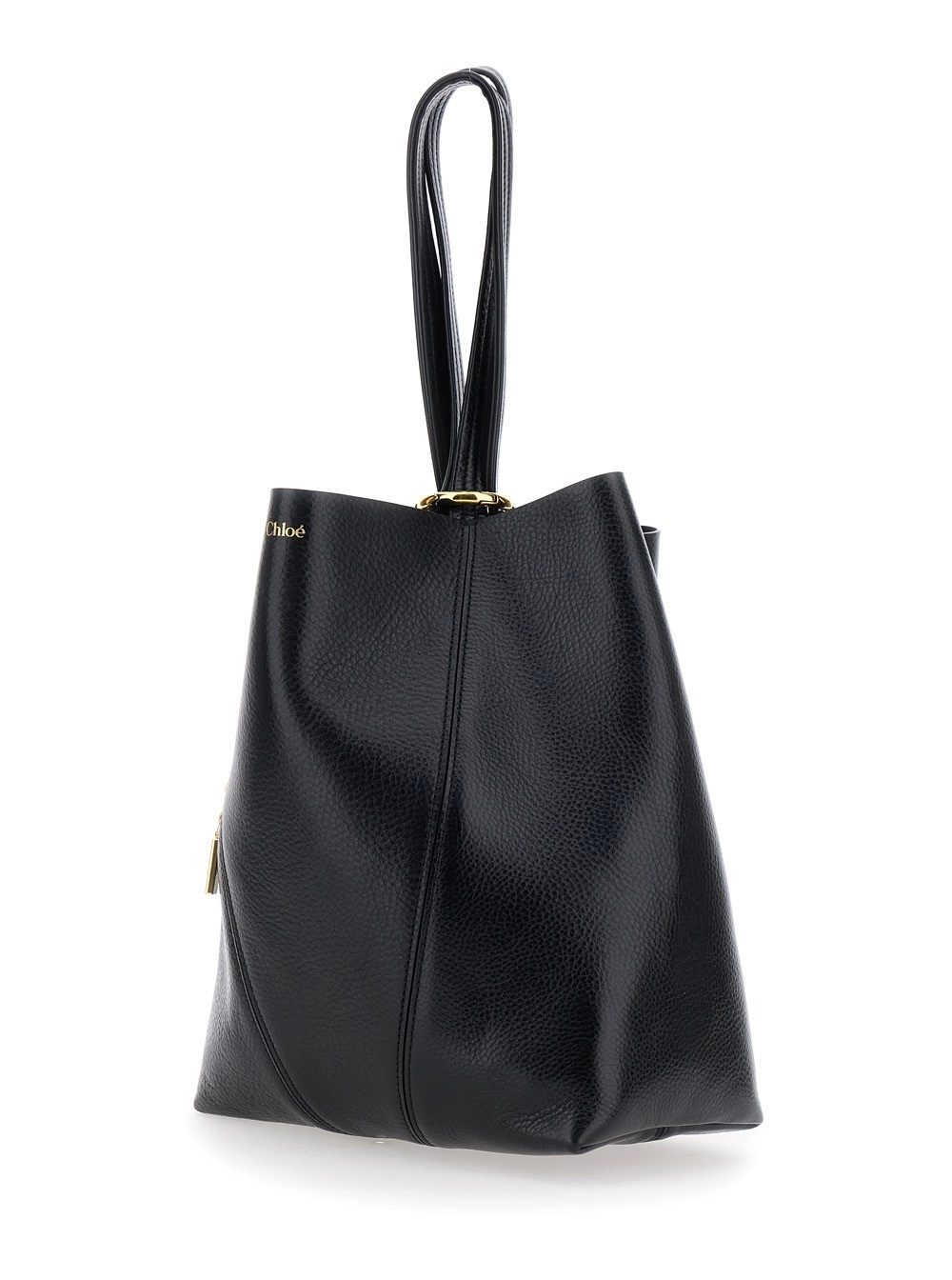 Chloé Borsa a Spalla 'Spin' con Medaglie in Metallo Logate in Pelle Granulata Nera Donna, view 2