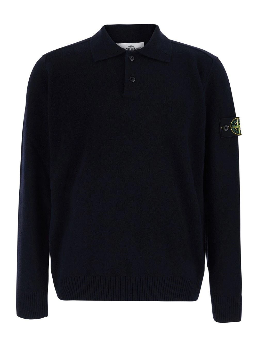 Stone Island Polo con patch logo applicato sulla manica in lana blu uomo