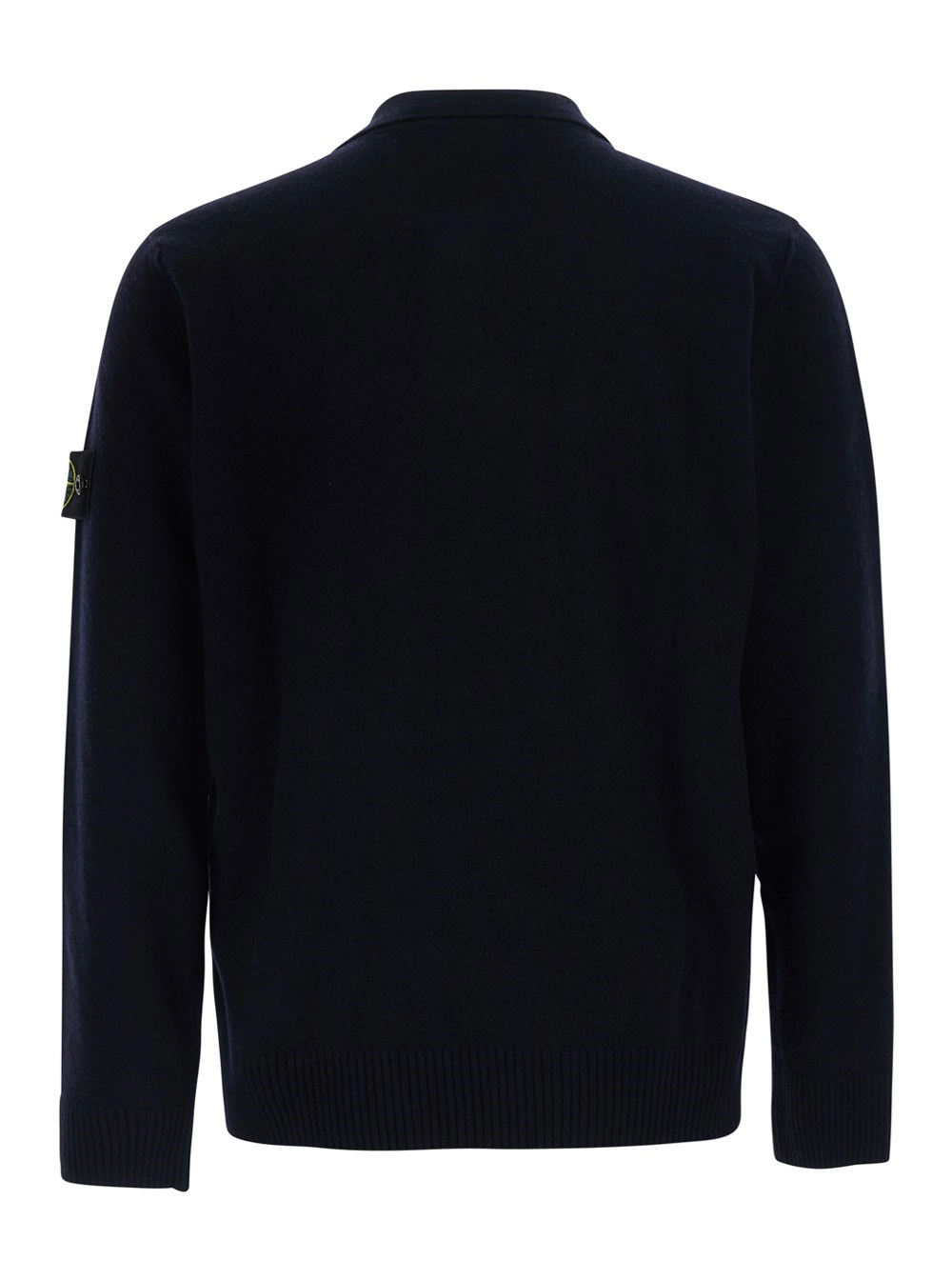 Stone Island Polo con patch logo applicato sulla manica in lana blu uomo, view 2