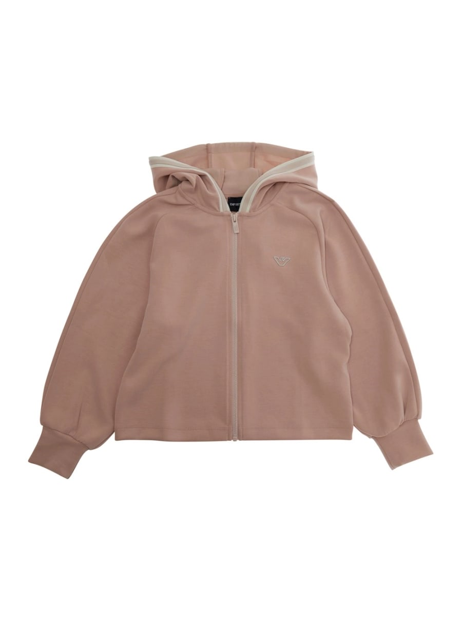Emporio armani kids Felpa con cappuccio fisso e ricamo logo sul fronte in tessuto tecnico stretch rosa bambina
