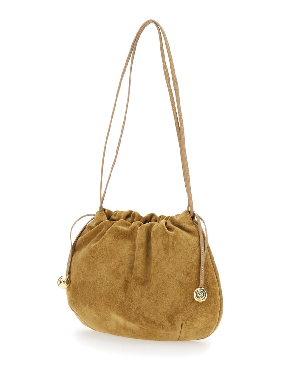Liffner Clutch con Charm e Chiusura a Coulisse in Pelle Scamosciata Beige Donna, view 2