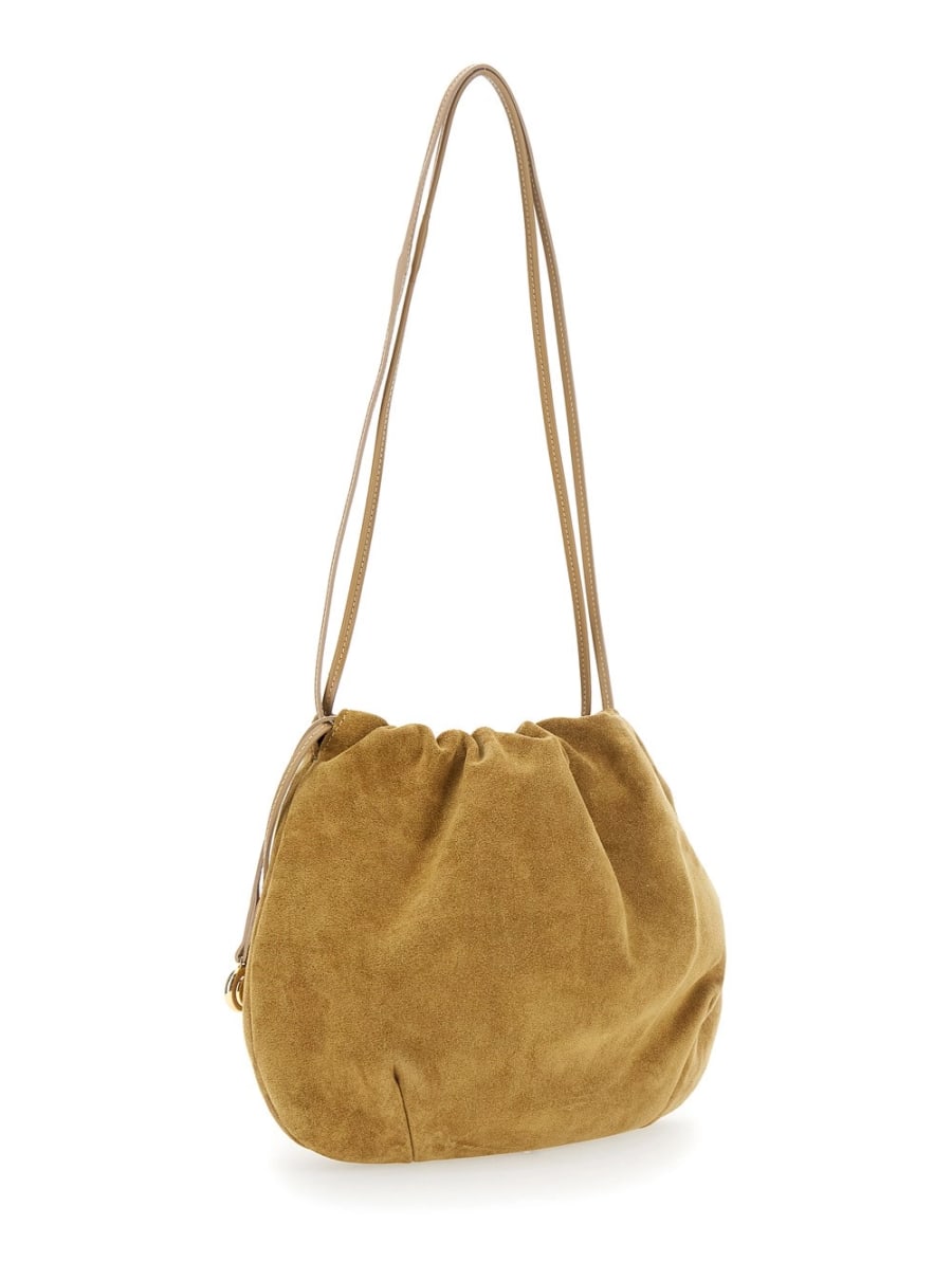 Liffner Clutch con Charm e Chiusura a Coulisse in Pelle Scamosciata Beige Donna, view 3